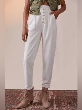 Paige High-Waist White Button-Fly Pants Sz 30